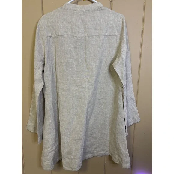 Tuckernuck Tatum Women's Linen Blend Tunic Top Long Sleeve Beige Size L - Picture 4 of 4